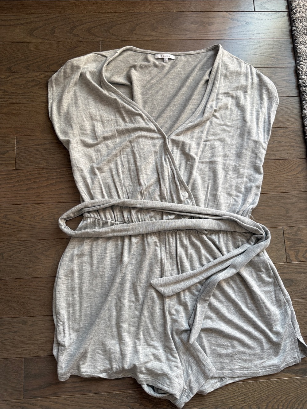 Z Supply Light Gray V-Neck Knit Shorts Romper